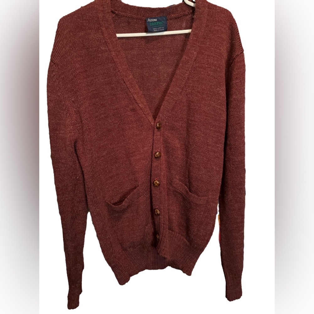 VTG Arrow Grammpa Sweater /leather Buttons
